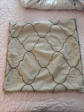 Pottery Barn 22x22 Beige and Brown Embroidered Throw Pillow Cover